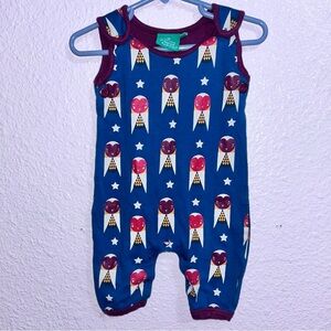 Little Green Radicals Navy and Plum Bird-Print Baby Romper